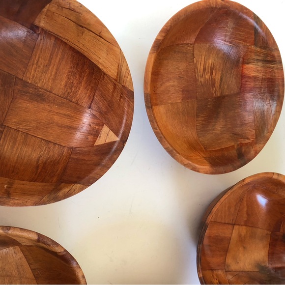 Vintage wooden woven salad bowls - Picture 4 of 7